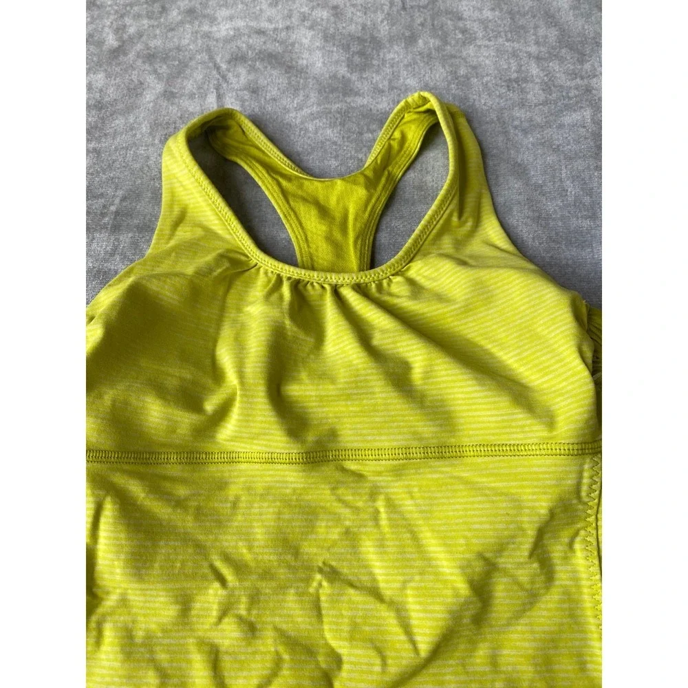 Lululemon Lime Green Striped Racerback Tank Top with Built-in‎ Bra Cutout Back